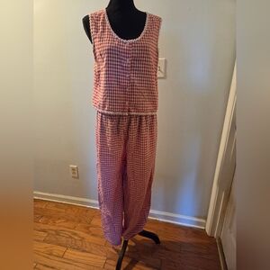 VINTAGE- Kathy Ireland Women's Red Checkered Pajama Set